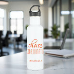 Chaos Coordinator Orange Typography Personalized 710 Ml Water Bottle<br><div class="desc">Chaos Coordinator Orange Typography Personalized Water Bottle features a simple design of the text "chaos coordinator" in a fun orange calligraphy script with your personalized name below. Personalize by editing the text in the text box provided. Perfect for that busy mom,  teacher,  sports team manager or work boss</div>