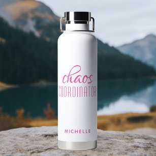 Chaos Coordinator Pink Calligraphy Script Name Water Bottle