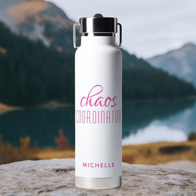 Chaos Coordinator Pink Calligraphy Script Name Water Bottle (Creator Uploaded)