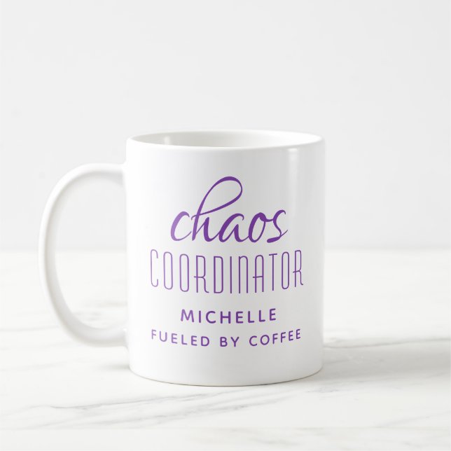 Chaos Coordinator Purple Typography Personalized Coffee Mug (Left)