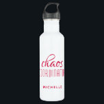 Chaos Coordinator Red Typography Custom Name 710 Ml Water Bottle<br><div class="desc">Chaos Coordinator Red Typography Personalized Water Bottle features a simple design of the text "chaos coordinator" in a fun red  calligraphy script with your personalized name below. Personalize by editing the text in the text box provided. Perfect for that busy mom,  teacher,  sports team manager or work boss</div>