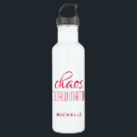 Chaos Coordinator Red Typography Custom Name 710 Ml Water Bottle<br><div class="desc">Chaos Coordinator Red Typography Personalized Water Bottle features a simple design of the text "chaos coordinator" in a fun red  calligraphy script with your personalized name below. Personalize by editing the text in the text box provided. Perfect for that busy mom,  teacher,  sports team manager or work boss</div>