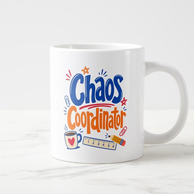 Chaos Coordinator Teacher Back to School Design Large Coffee Mug (Right)