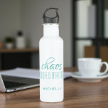 Chaos Coordinator Turquoise Typography Custom Name 710 Ml Water Bottle<br><div class="desc">Chaos Coordinator Turquoise Typography Personalized Water Bottle features a simple design of the text "chaos coordinator" in a fun turquoise  calligraphy script with your personalized name below. Personalize by editing the text in the text box provided. Perfect for that busy mom,  teacher,  sports team manager or work boss</div>