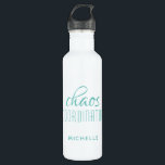 Chaos Coordinator Turquoise Typography Custom Name 710 Ml Water Bottle<br><div class="desc">Chaos Coordinator Turquoise Typography Personalized Water Bottle features a simple design of the text "chaos coordinator" in a fun turquoise  calligraphy script with your personalized name below. Personalize by editing the text in the text box provided. Perfect for that busy mom,  teacher,  sports team manager or work boss</div>