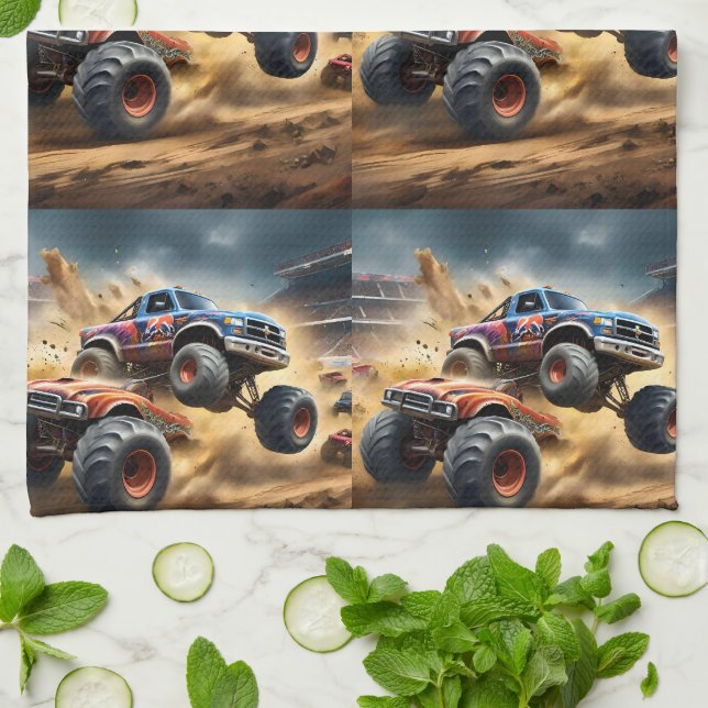 Chaos on Wheels: Monster Truck Smash Derby, Kitchen Towel (Folded)