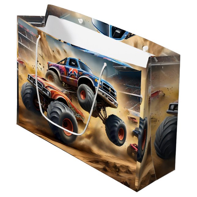 Chaos on Wheels: Monster Truck Smash Derby Large Gift Bag (Front Angled)