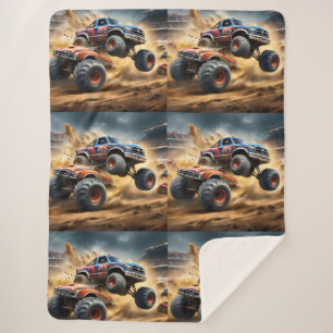 Chaos on Wheels: Monster Truck Smash Derby Sherpa Blanket