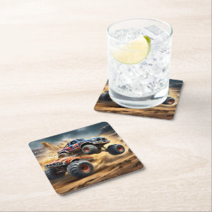 Chaos on Wheels: Monster Truck Smash Derby, Square Paper Coaster