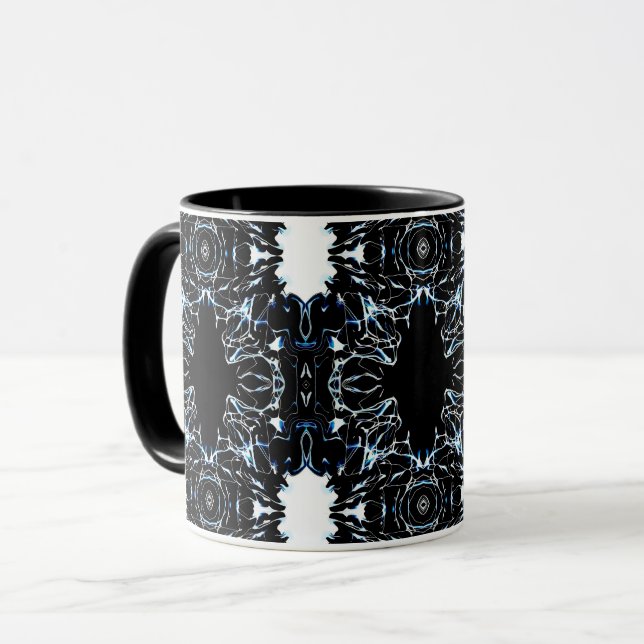 Chaotic Abstract Blue on Black and White Fluid Art Mug (Front Left)