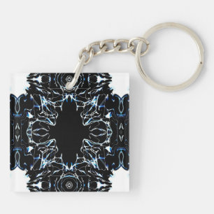 Chaotic Blue Abstract Acrylic Paint Pour Fluid Art Keychain