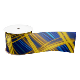 Chaotic Bright Neon Yellow Cyan Abstract Lines Satin Ribbon