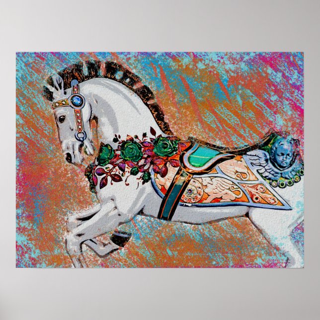 Chaotic Carousel Horse - Bright Colourful Poster (Front)