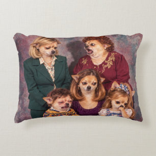 Chaotic Chihuahua Family Portrait, 1990s Style Accent Pillow