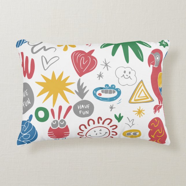  Chaotic Doodle Art Shirt – Fun Abstract Sketch De Accent Pillow (Front)
