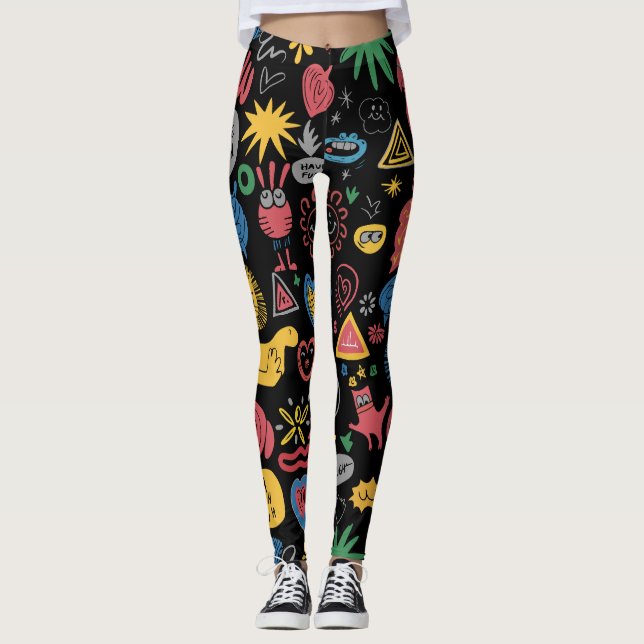  Chaotic Doodle Art Shirt – Fun Abstract Sketch Leggings (Front)
