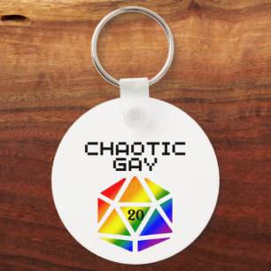 Chaotic Gay D20 – LGBTQ+ Pride DND Keychain