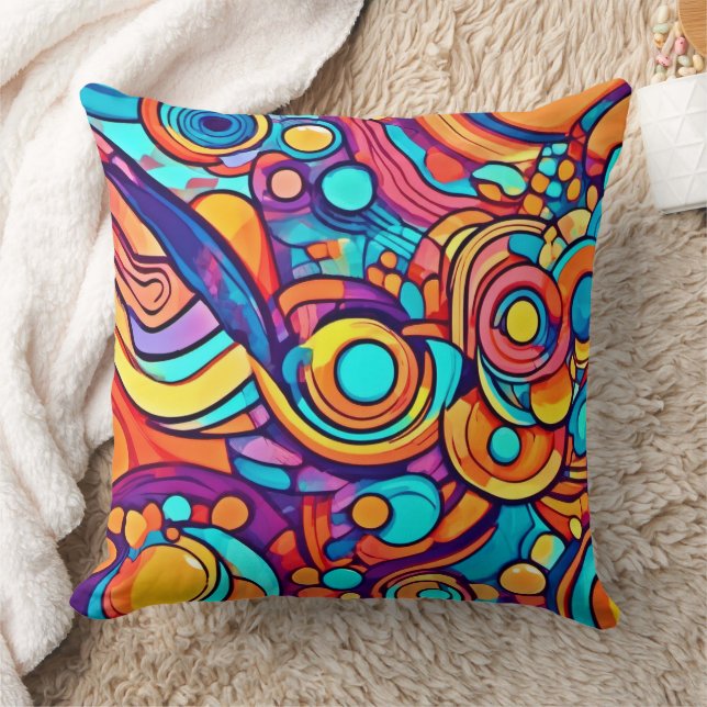 Chaotic Joyful Colour Dance Throw Pillow (Blanket)