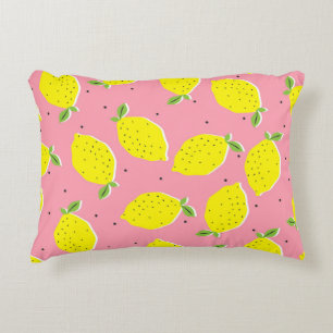 Chaotic Lemons Pink Polka: Citrus Pattern Accent Pillow