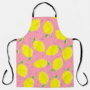 Chaotic Lemons Pink Polka: Citrus Pattern Apron
