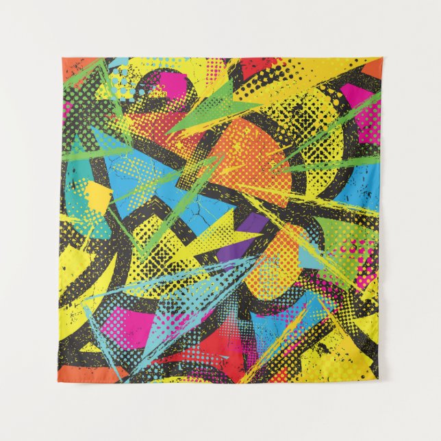 Chaotic Neon: Abstract Graffiti Pattern. Tapestry (Front)