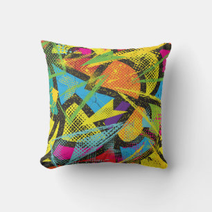 Chaotic Neon: Abstract Graffiti Pattern. Throw Pillow