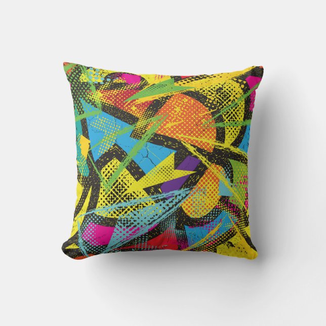 Chaotic Neon: Abstract Graffiti Pattern. Throw Pillow (Front)