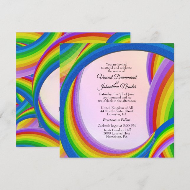 Chaotic Rainbow Wedding Invitations (Front/Back)