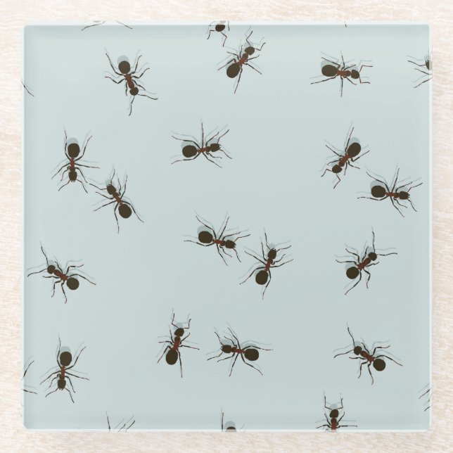Chaotic Red Ants Stylish Pattern Glass Coaster (Front)