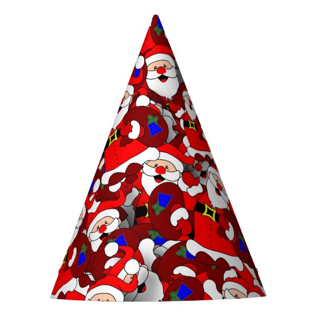 Chaotic Santa Carrying Sack Collage Pattern Party Hat (Front)