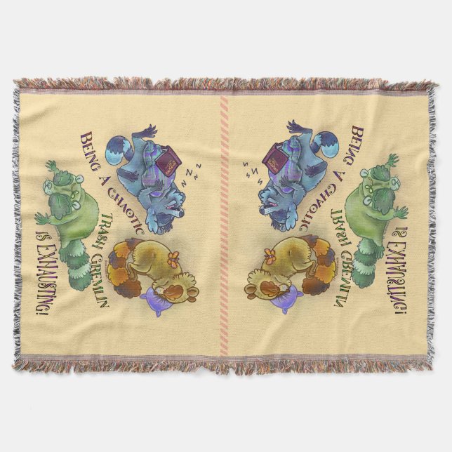 Chaotic Trash Gremlin, sleepy raccoons Throw Blanket (Front)