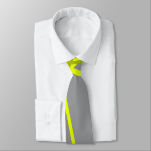 Chaotic Yellow Lines on Grey Retro Modern Pattern Tie