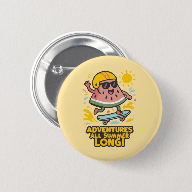 Chapa watermelon skater fun summer 2 inch round button (Front & Back)