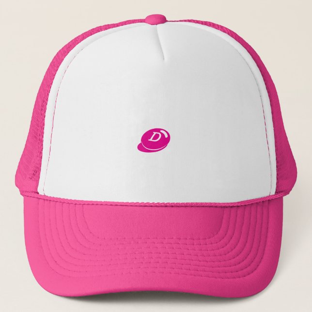 Chapeau de camion "D" - Casquette rose et blanc ch (Devant)