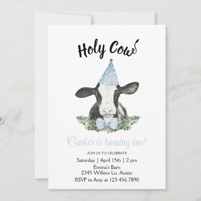 Chapeau de fête bleu vache avec Invitation Imprimé (Devant)