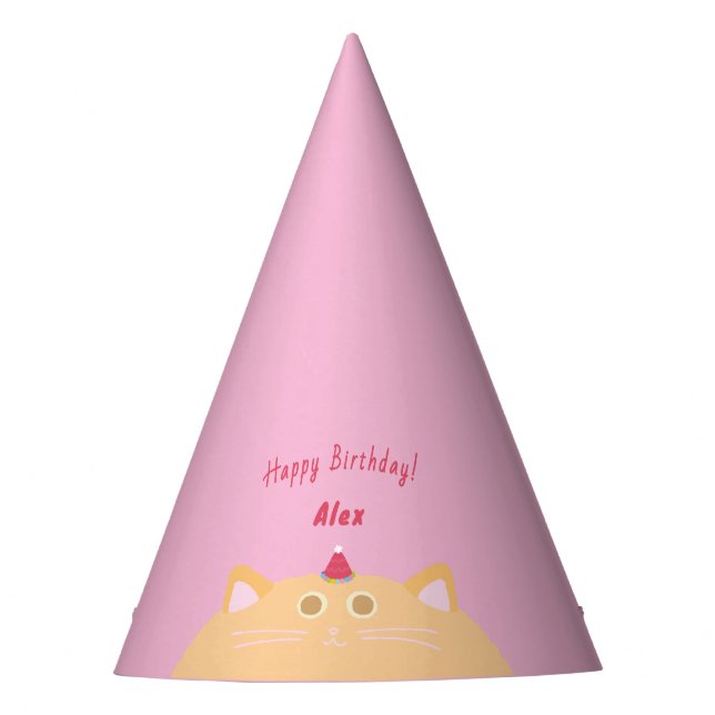 Chapeau de fête d'anniversaire rose chat mignon (Devant)