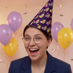 Chapeau de fête rose à étoiles avec photo personna