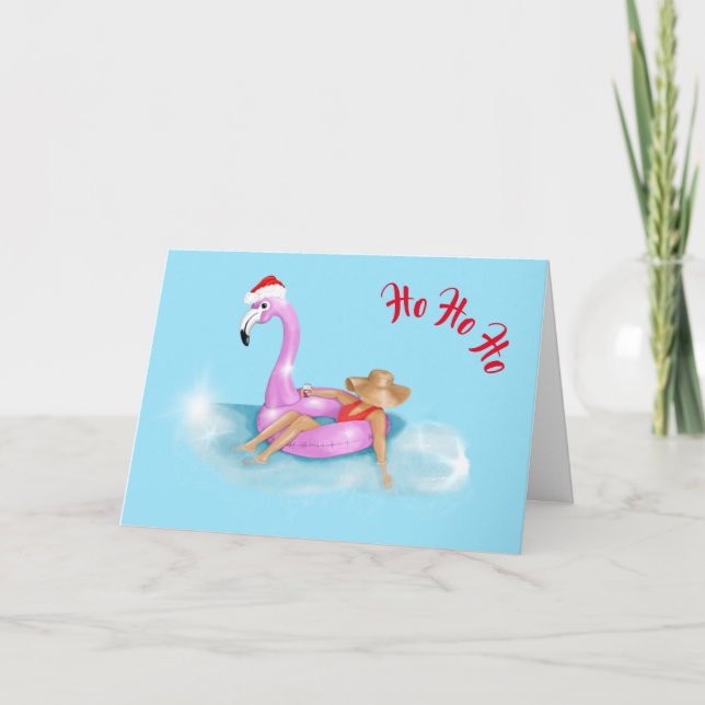 Chapeau de Santa sur une carte de vacances flaming (Devant)