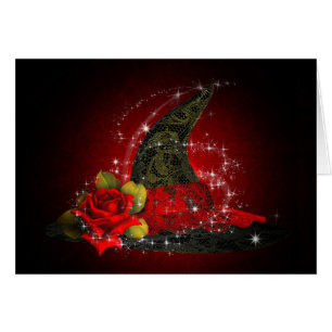 Chapeau de sorcière Glam Lacy noir et rouge paille