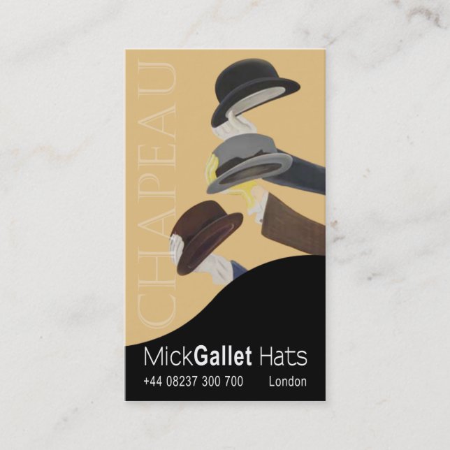"Chapeau" Milliner, Hat Designer, Haberdasher Business Card (Front)