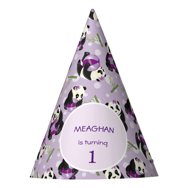 Chapeaux De Fêtes 1er anniversaire mignon Panda ours doux violet Mot (Devant)