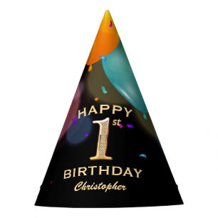 Chapeaux De Fêtes 1ère fête d'anniversaire Casquette Black and Gold 