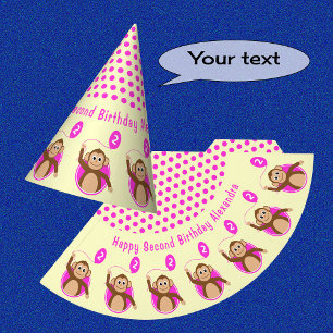 Chapeaux De Fêtes 2e anniversaire singe enfants crème rose
