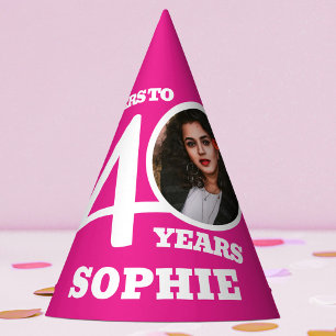 Chapeaux De Fêtes 40e anniversaire photo personnalisée blanc rose