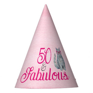 Chapeaux De Fêtes 50 & Fabulous Chat, rose et gris, 50e anniversaire