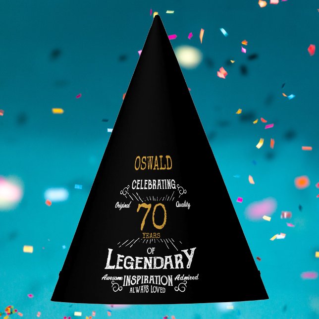 Chapeaux De Fêtes 70e anniversaire Legendary Black Gold Retro (70th Birthday Legendary Black Gold Retro Party Hat
)