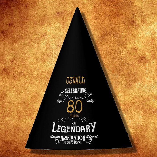 Chapeaux De Fêtes 80e anniversaire Légendaire Black Gold Retro (For those celebrating their 80th birthday we have the ideal birthday party hats with a vintage feel.)