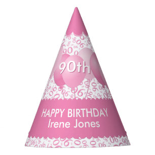 Chapeaux De Fêtes 90e anniversaire Numéro Motif Pink/White Scallops