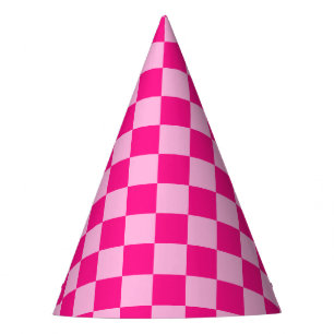 Chapeaux De Fêtes à damiers carré léger rose chaud rétro géométrique