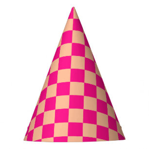 Chapeaux De Fêtes à damiers carré pêche rose chaud rétro géométrique